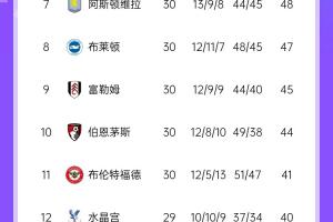 EMC易倍体育官方网站-英超积分榜：切尔西52分升第4，曼城51分，纽卡少赛一场50分第6